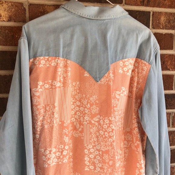 Wrangler RETRO Chambray Denim Button down Western Peach Shirt L - Picture 5 of 9